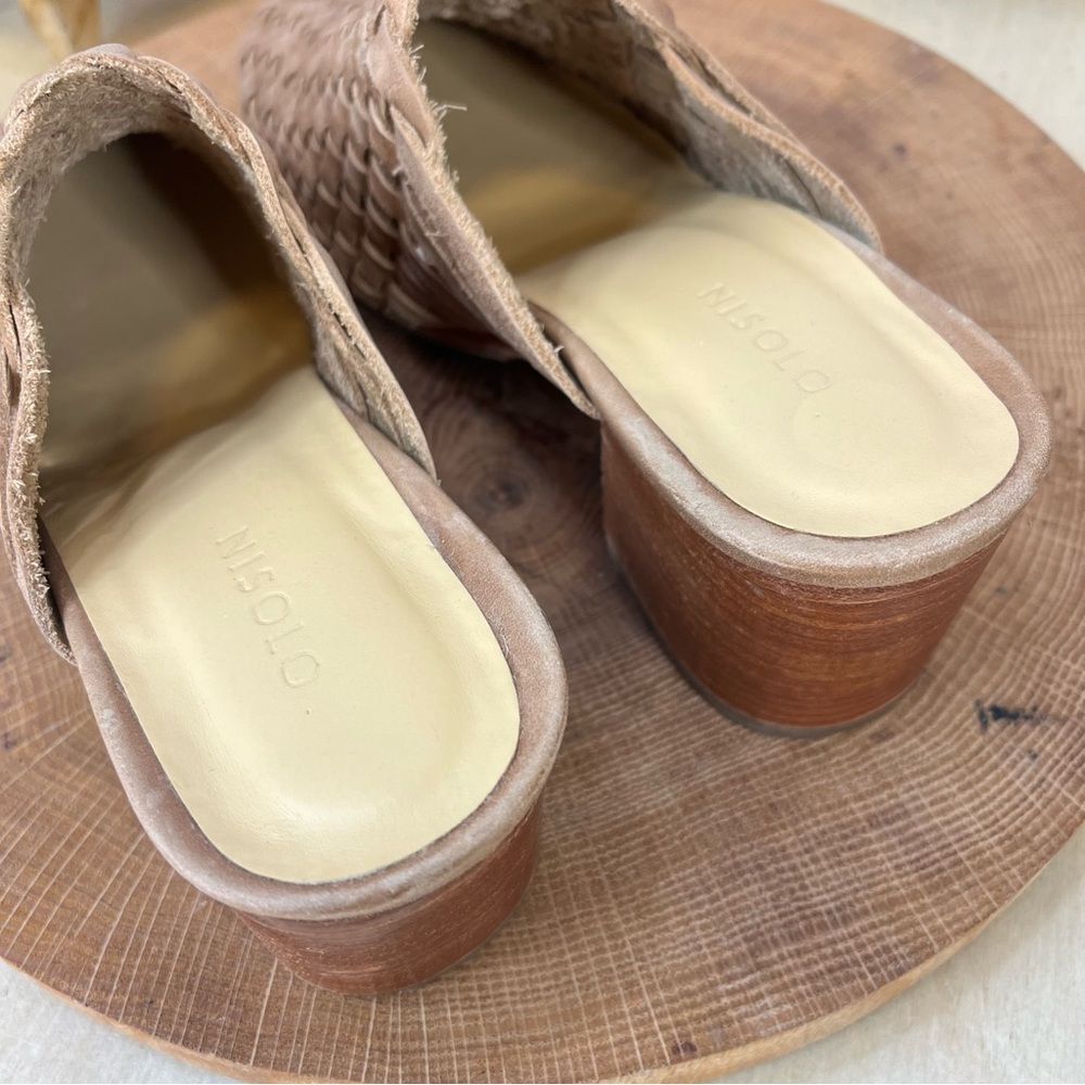 NWOB Nisolo All-Day Woven Heeled Mules Tan Leather Size 6.5 - Picture 10 of 15